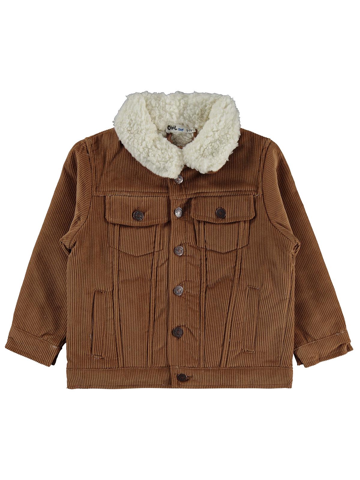 Civil Boys İçi Polarlı Düğmeli Kadife 6-9 Yaş Ceket - Kahve