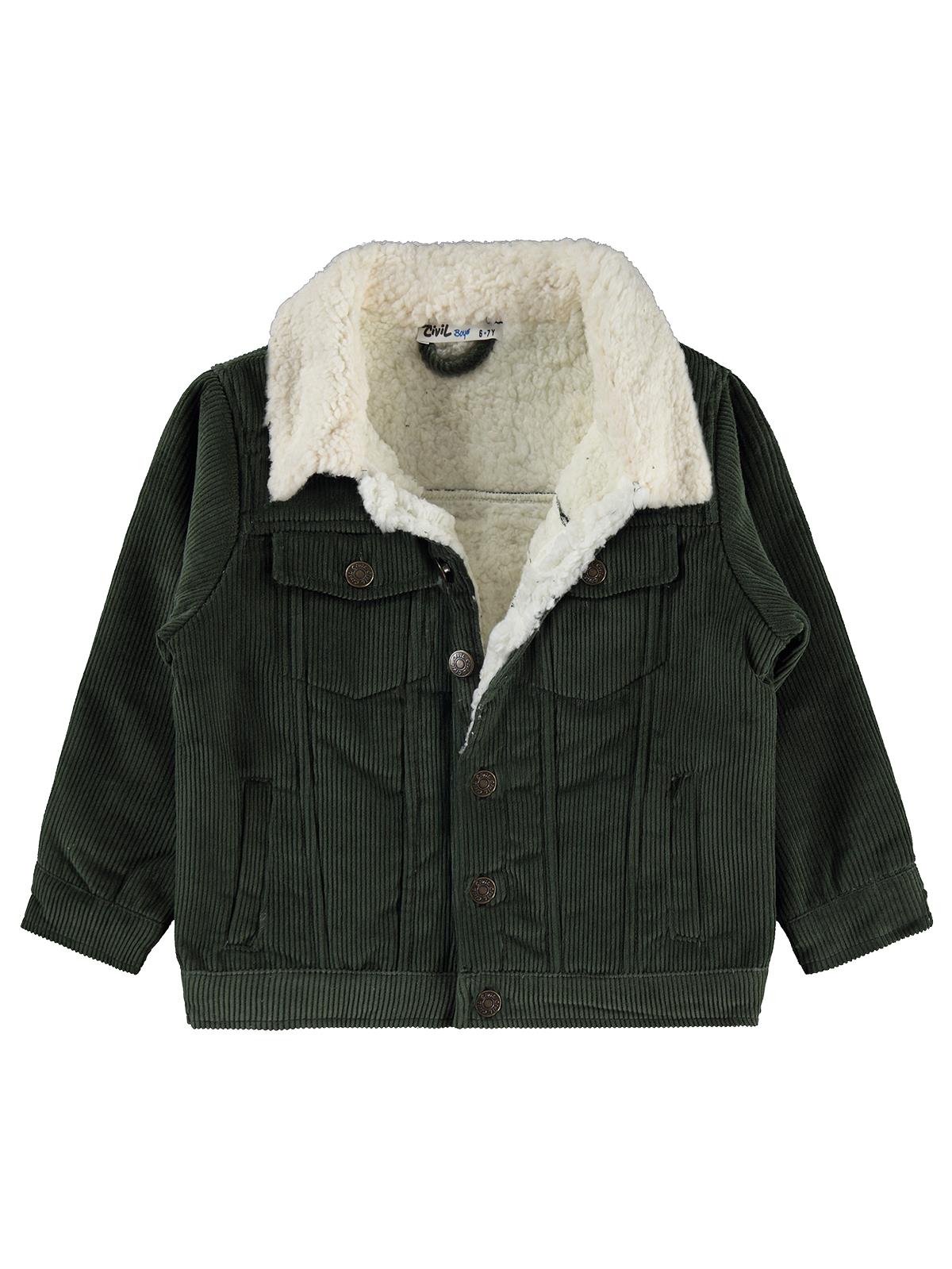 Civil Boys İçi Polarlı Düğmeli Kadife 6-9 Yaş Ceket - Haki