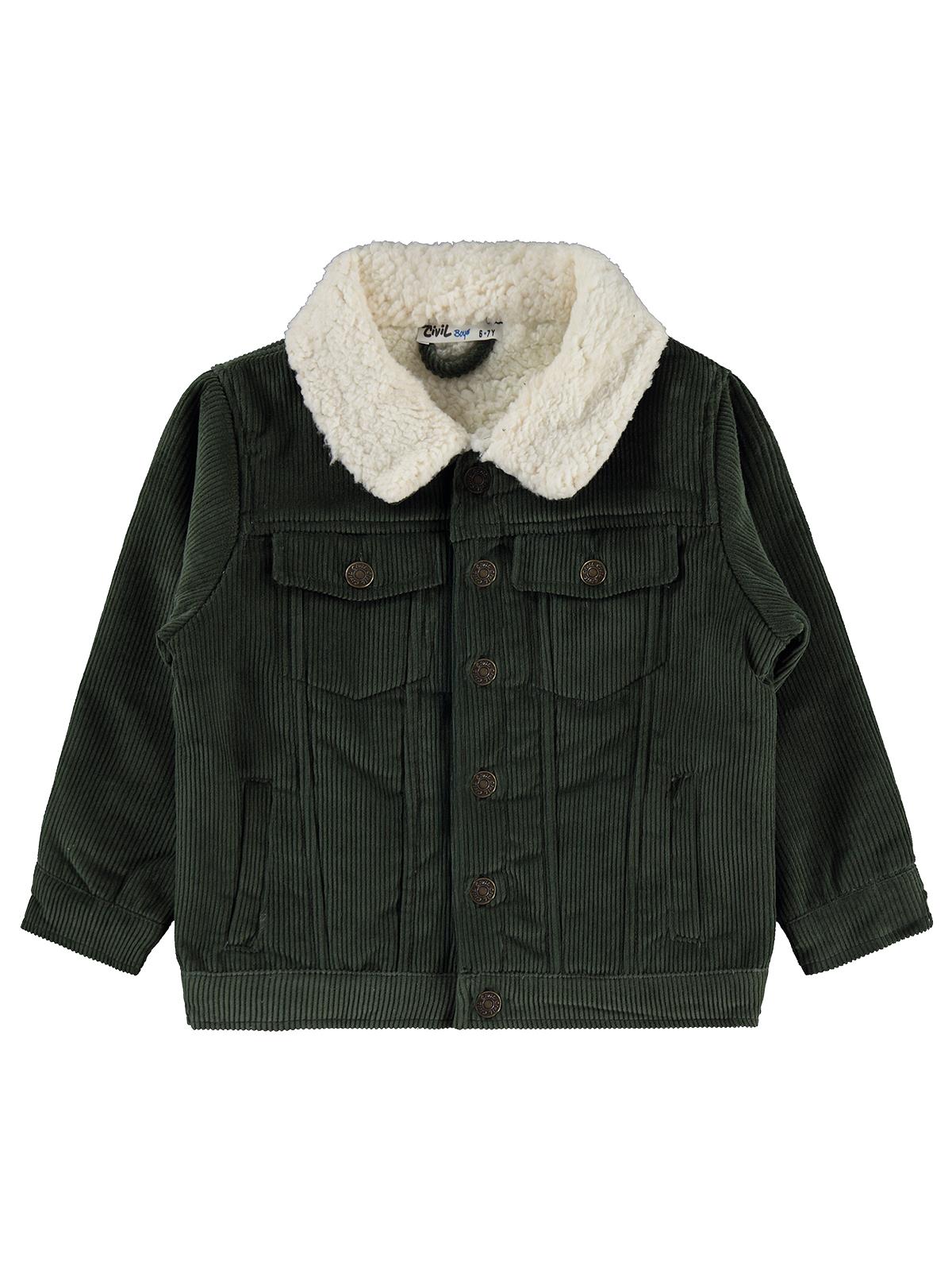 Civil Boys İçi Polarlı Düğmeli Kadife 10-13 Yaş Ceket - Haki