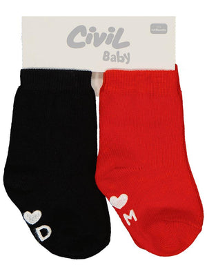 Civil Baby I Mom I Dad Kaydırmaz 2'li 6-18 Ay Bebek Kız Çorap Set