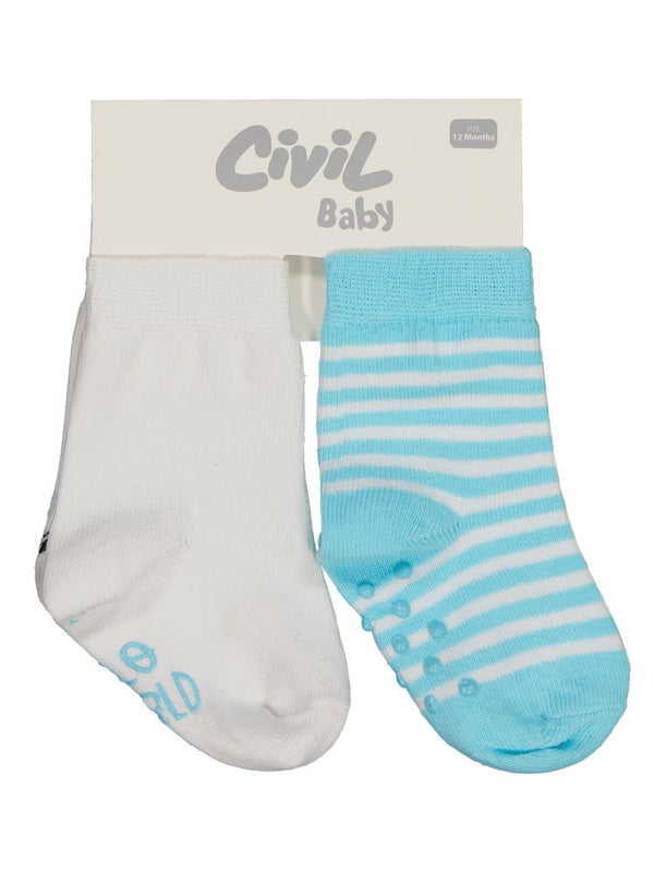Civil Baby Hello World Kaydırmaz 2'li 6-18 Ay Bebek Erkek Çorap Set
