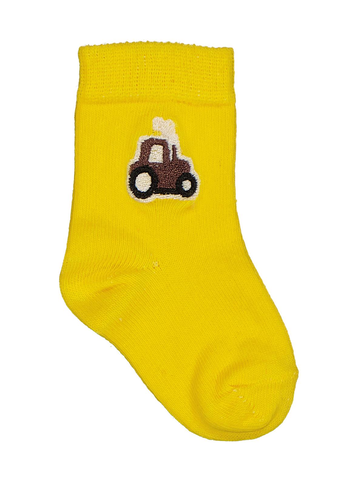 Civil Baby Traktör Aksesuar Nakışlı 2'li 6-18 Ay Bebek Erkek Çorap Set - Sarı
