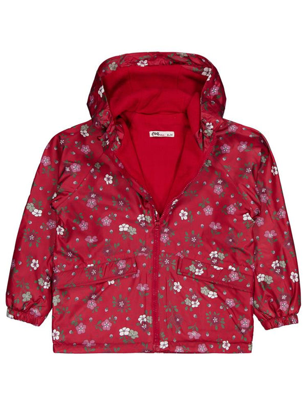 Civil Girls Polarlı Çiçek Desenli 6-9 Yaş Yağmurluk - Bordo