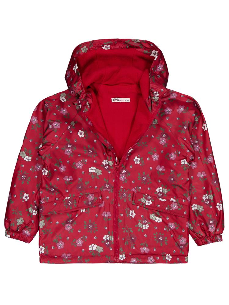 Civil Girls Polarlı Çiçek Desenli 6-9 Yaş Yağmurluk - Bordo