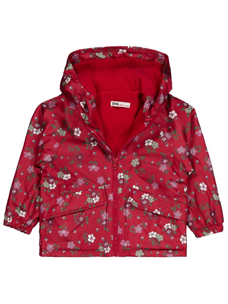 Civil Girls Polarlı Çiçek Desenli 2-5 Yaş Yağmurluk - Bordo