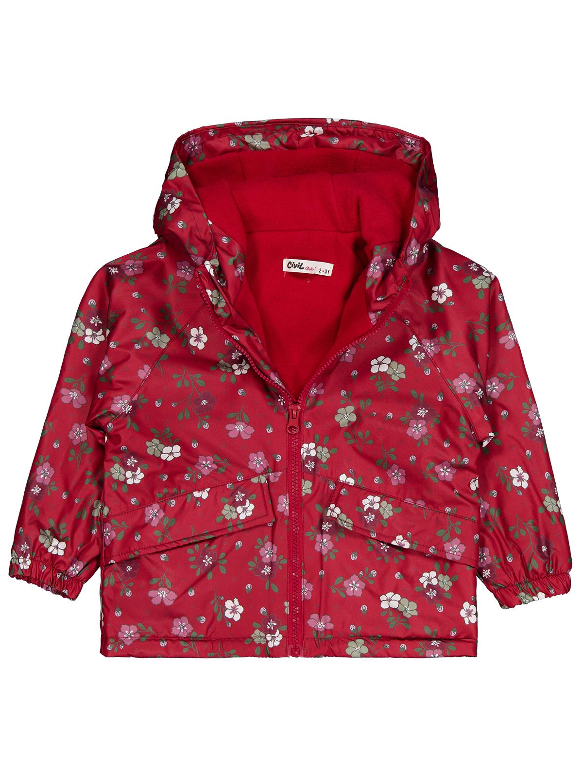 Civil Girls Polarlı Çiçek Desenli 2-5 Yaş Yağmurluk - Bordo