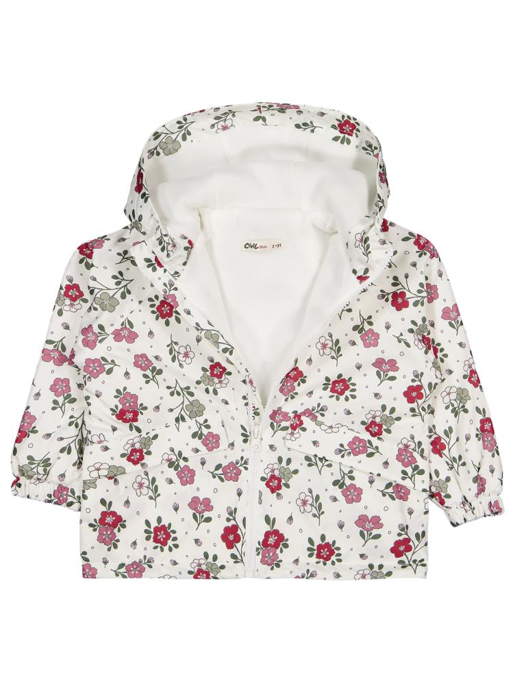 Civil Girls Polarlı Çiçek Desenli 2-5 Yaş Yağmurluk - Fil Dişi