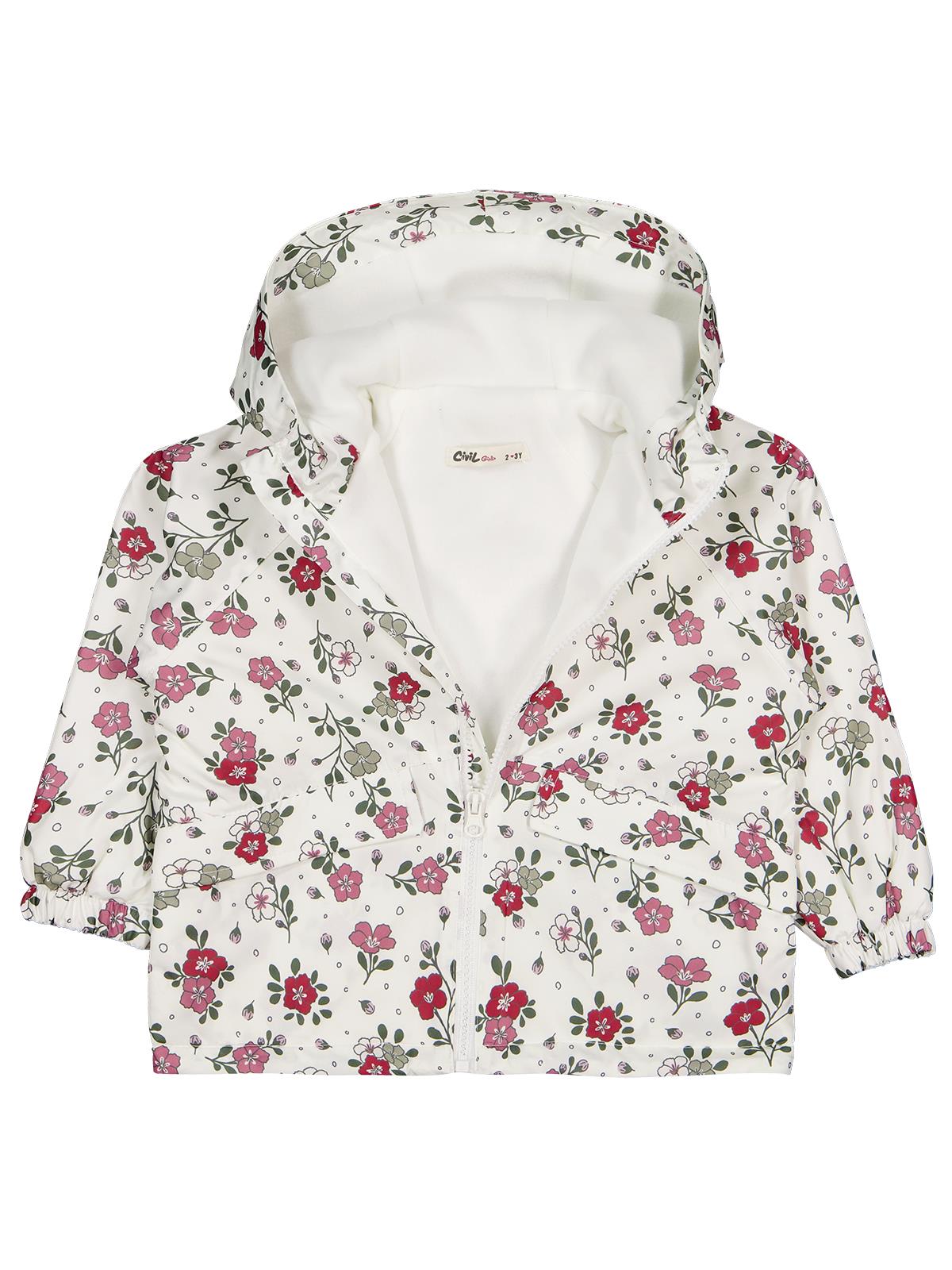 Civil Girls Polarlı Çiçek Desenli 2-5 Yaş Yağmurluk - Fil Dişi