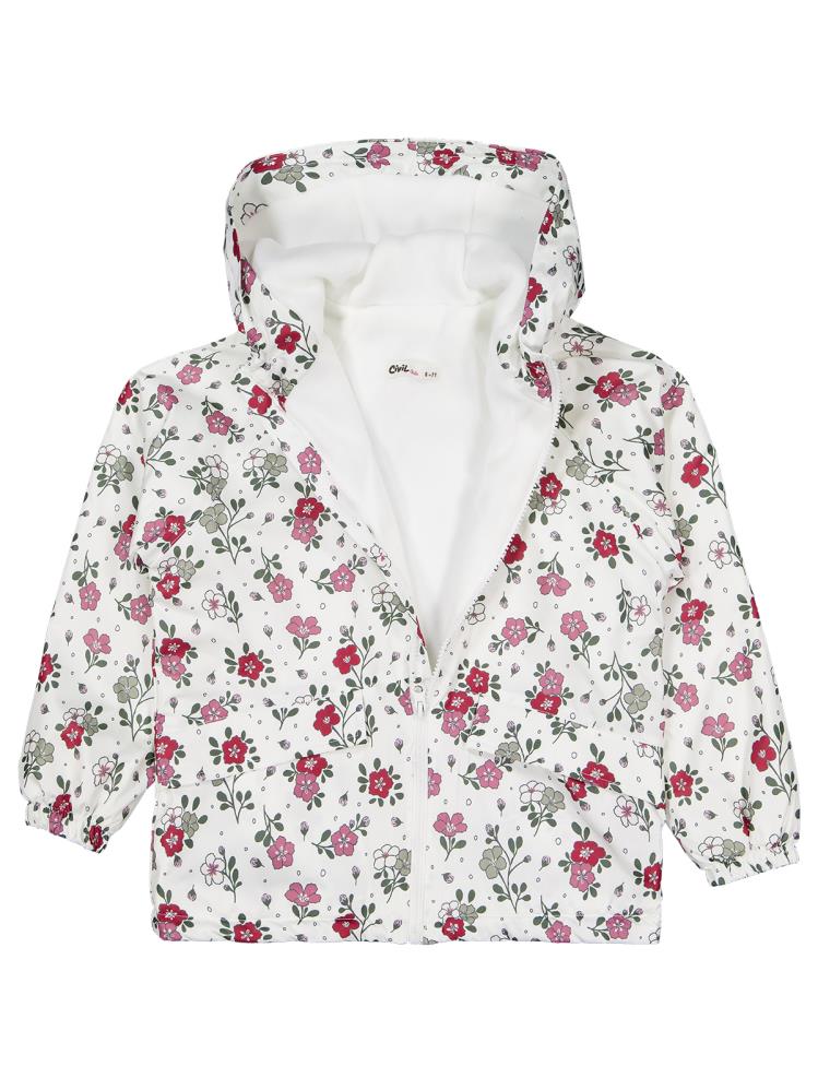 Civil Girls Polarlı Çiçek Desenli 6-9 Yaş Yağmurluk - Fil Dişi