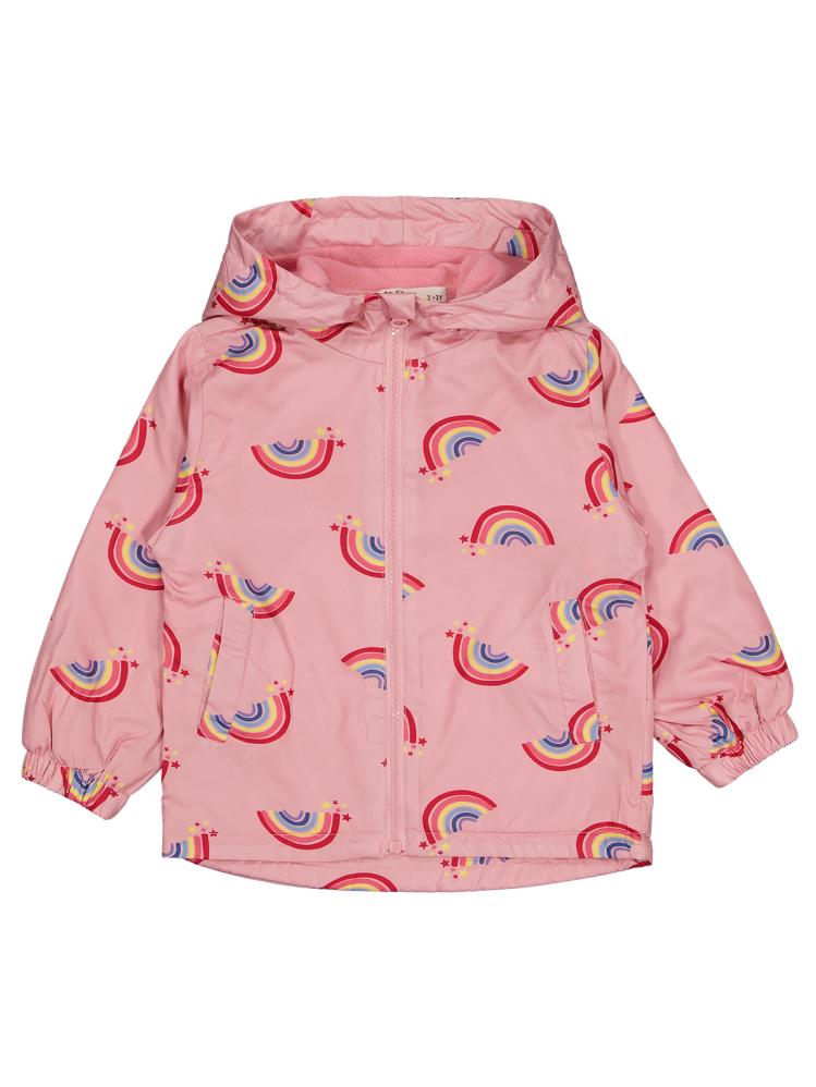 Civil Girls Polarlı Gökkuşağı Desenli 2-5 Yaş Yağmurluk - Pembe