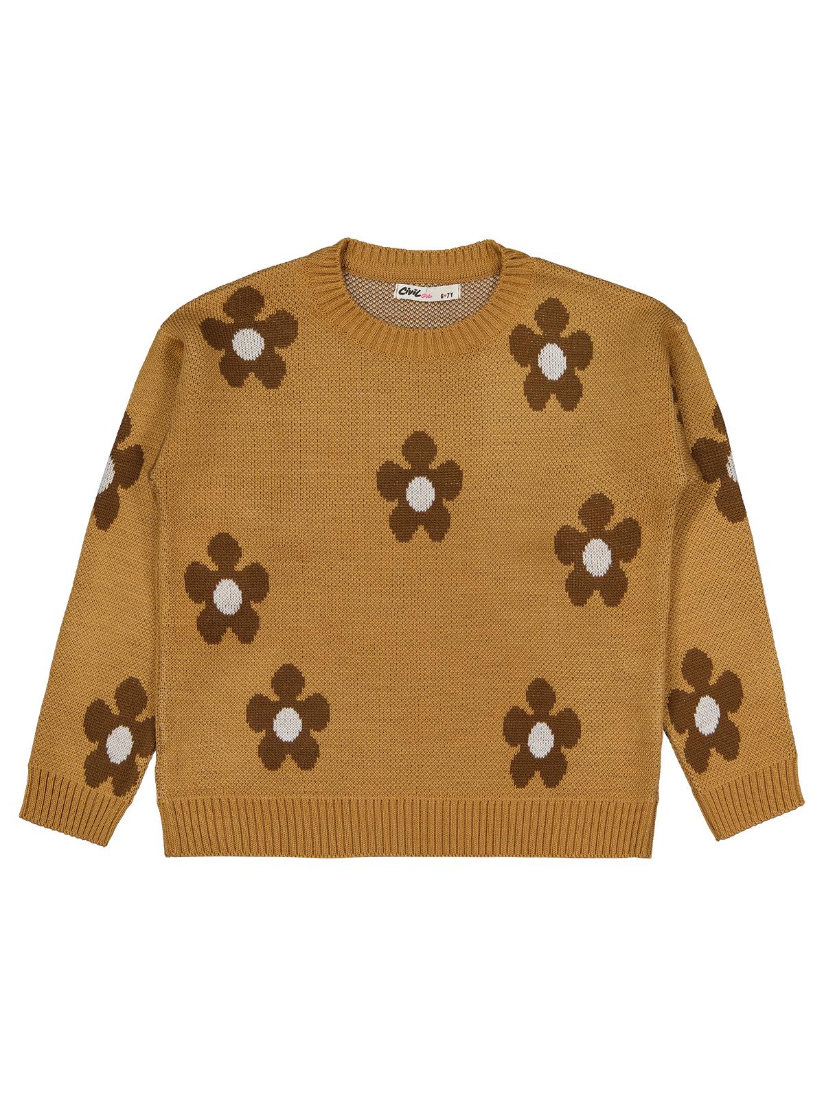 Civil Girls Papatya Desenli 6-9 Yaş Kazak - Ekru