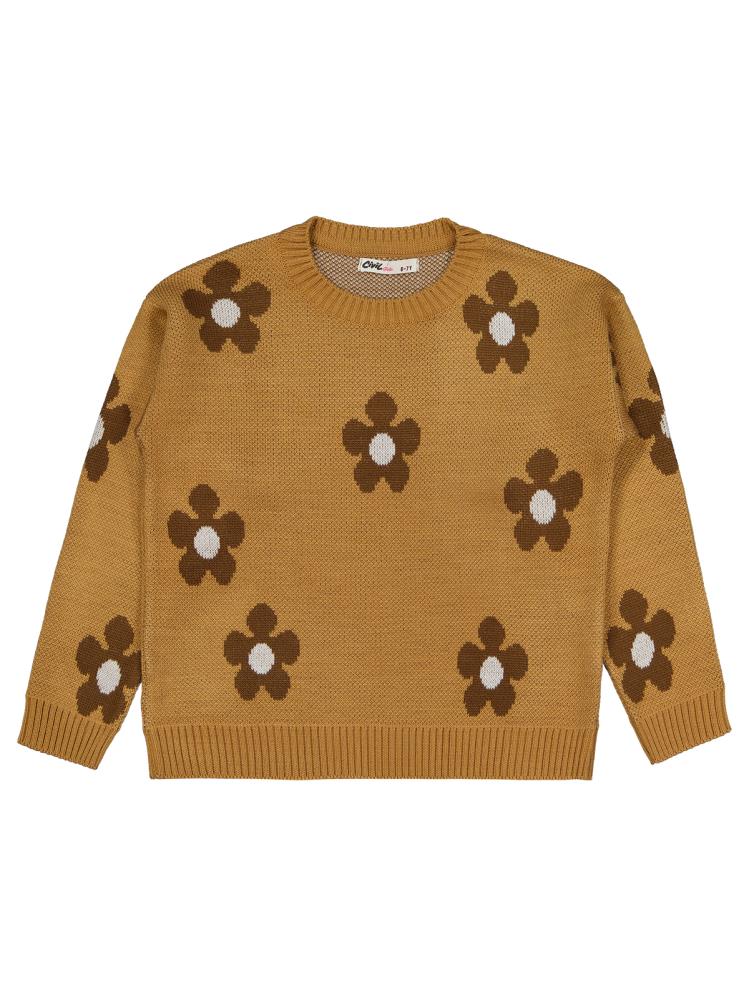 Civil Girls Papatya Desenli 6-9 Yaş Kazak - Ekru