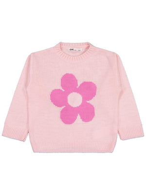 Civil Girls Büyük Çiçek Desenli 2-5 Yaş Kazak - Pembe