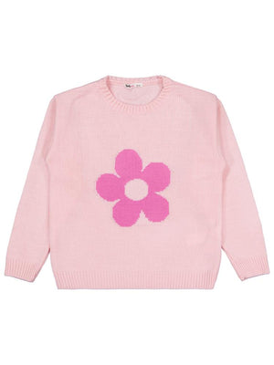 Civil Girls Büyük Çiçek Desenli 6-9 Yaş Kazak - Pembe