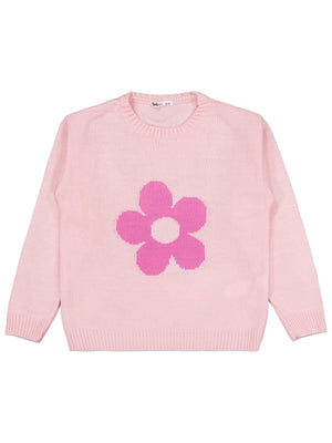 Civil Girls Büyük Çiçek Desenli 6-9 Yaş Kazak - Pembe