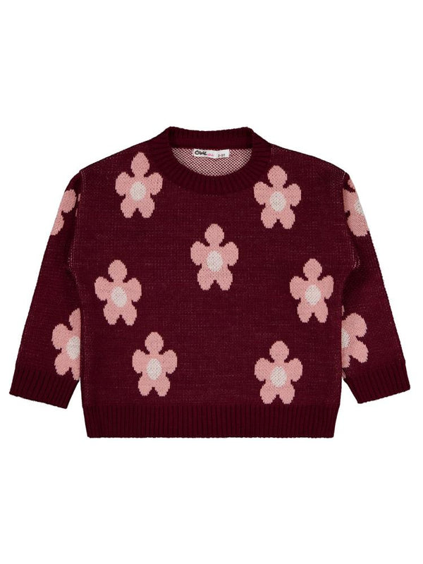 Civil Girls Papatya Desenli 2-5 Yaş Kazak - Bordo