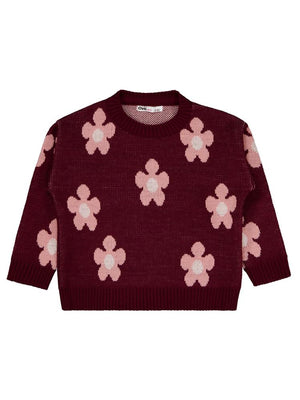 Civil Girls Papatya Desenli 2-5 Yaş Kazak - Bordo