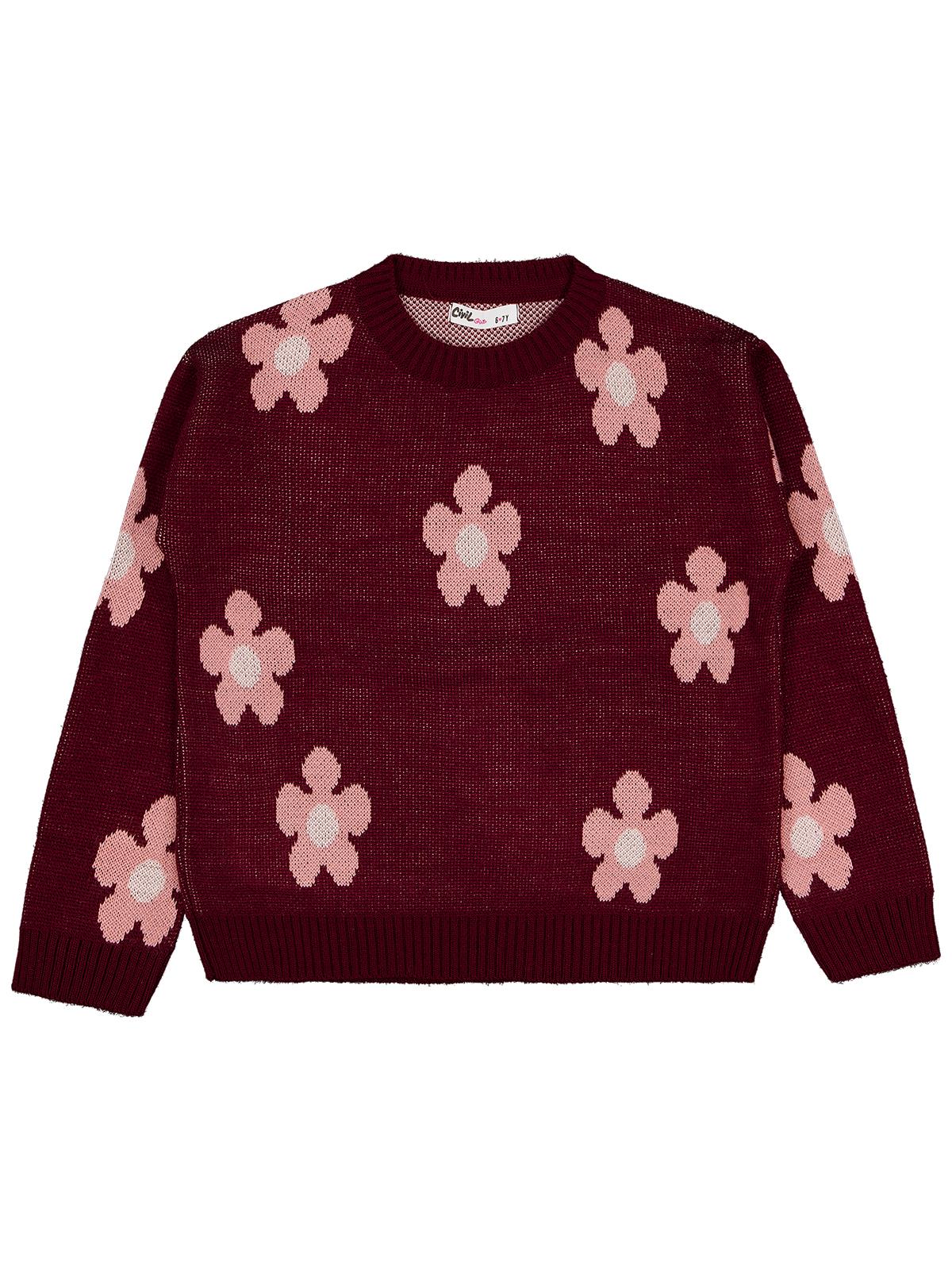 Civil Girls Papatya Desenli 6-9 Yaş Kazak - Bordo