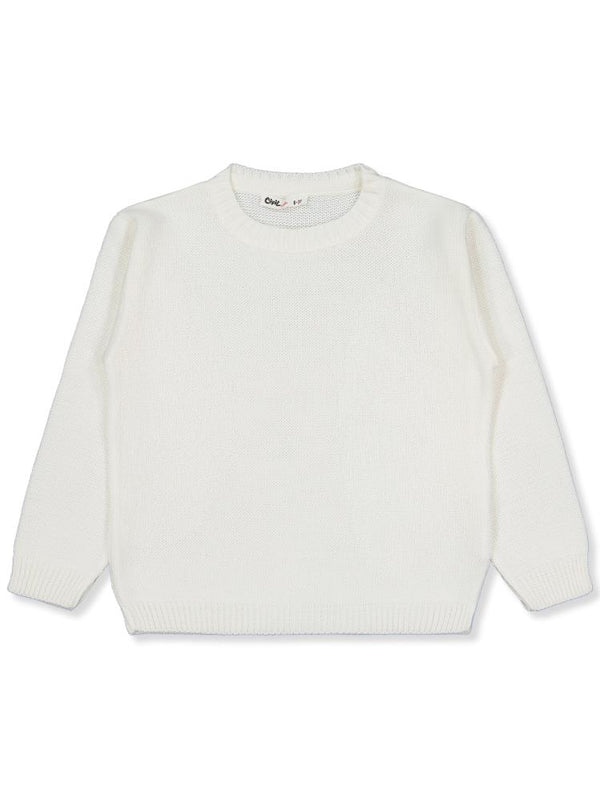 Civil Girls Düz 6-9 Yaş Kazak - Ekru