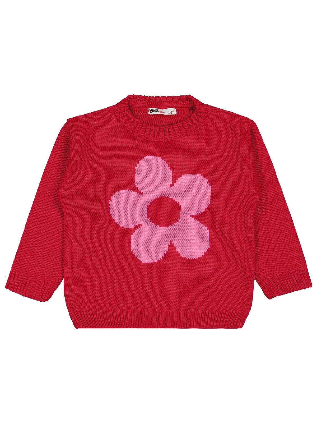 Civil Girls Büyük Çiçek Desenli 2-5 Yaş Kazak - Fusya