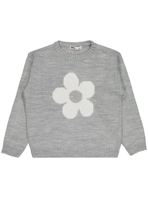 Civil Girls Büyük Çiçek Desenli 6-9 Yaş Kazak - Gri