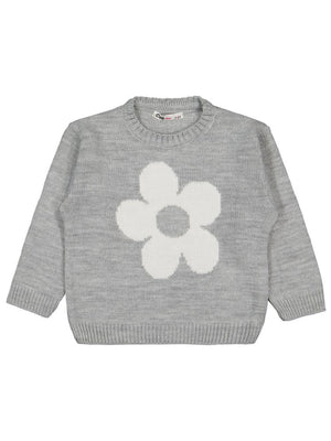 Civil Girls Büyük Çiçek Desenli 2-5 Yaş Kazak - Gri