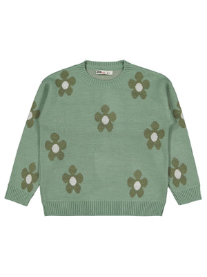 Civil Girls Papatya Desenli 6-9 Yaş Kazak - Haki