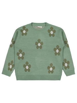 Civil Girls Papatya Desenli 6-9 Yaş Kazak - Haki