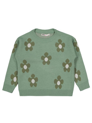 Civil Girls Papatya Desenli 2-5 Yaş Kazak - Haki