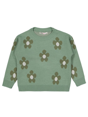 Civil Girls Papatya Desenli 2-5 Yaş Kazak - Haki