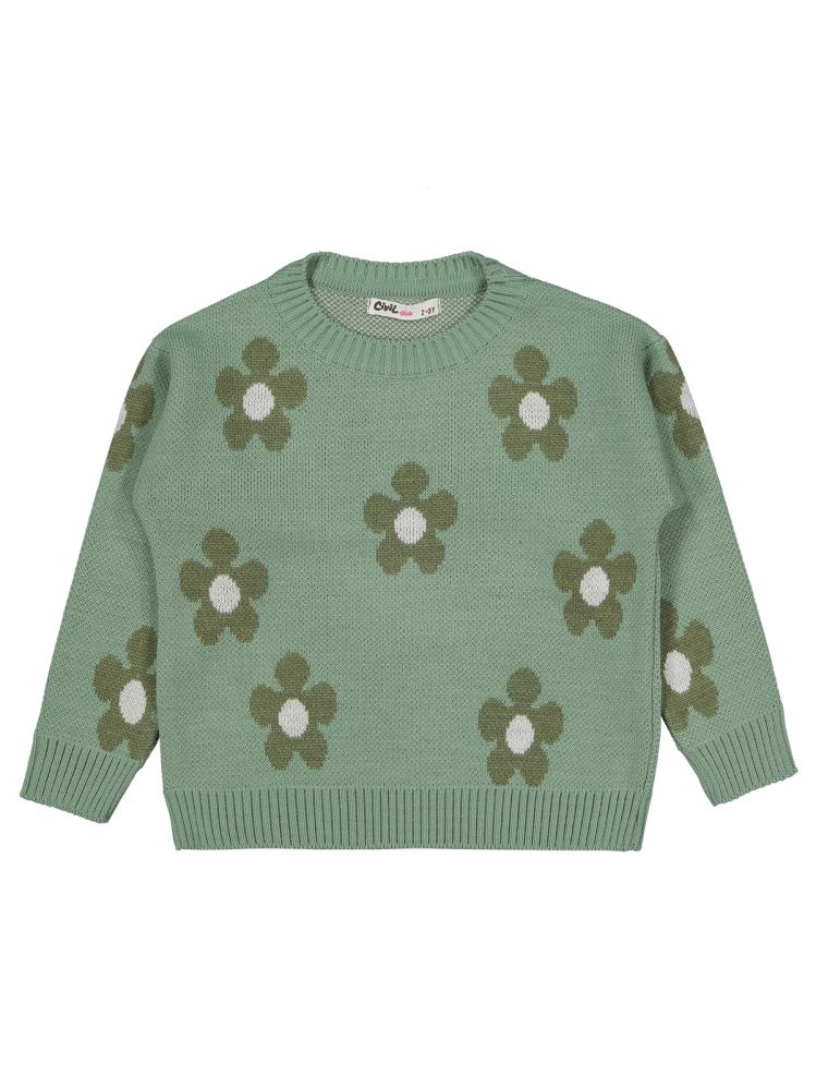 Civil Girls Papatya Desenli 2-5 Yaş Kazak - Haki