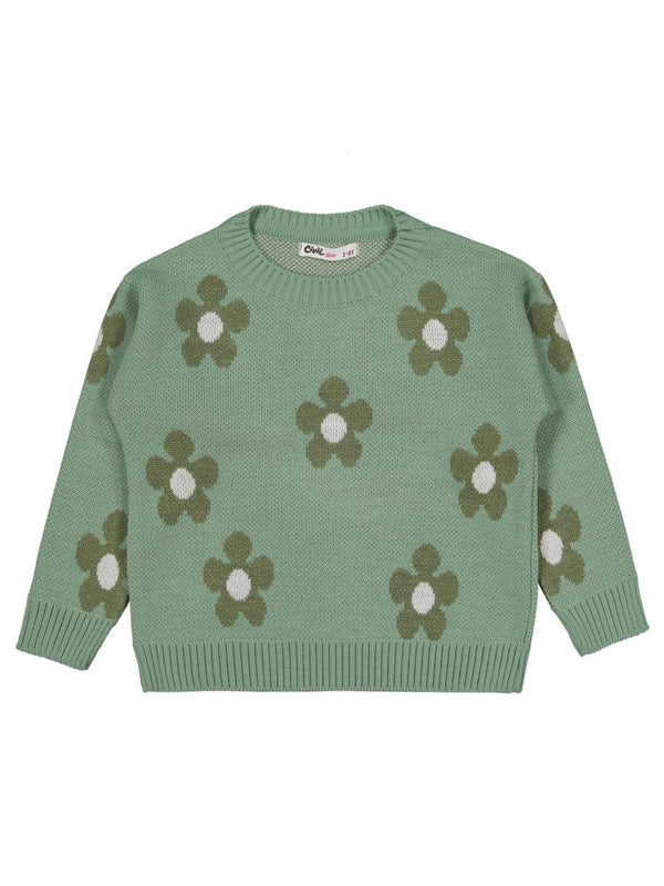 Civil Girls Papatya Desenli 2-5 Yaş Kazak - Haki