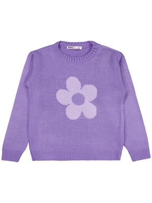 Civil Girls Büyük Çiçek Desenli 6-9 Yaş Kazak - Lila