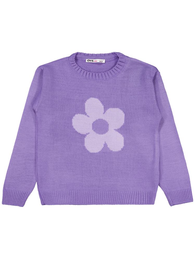 Civil Girls Büyük Çiçek Desenli 6-9 Yaş Kazak - Lila