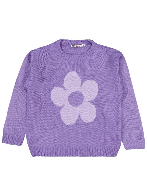 Civil Girls Büyük Çiçek Desenli 2-5 Yaş Kazak - Lila
