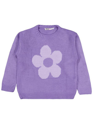 Civil Girls Büyük Çiçek Desenli 2-5 Yaş Kazak - Lila