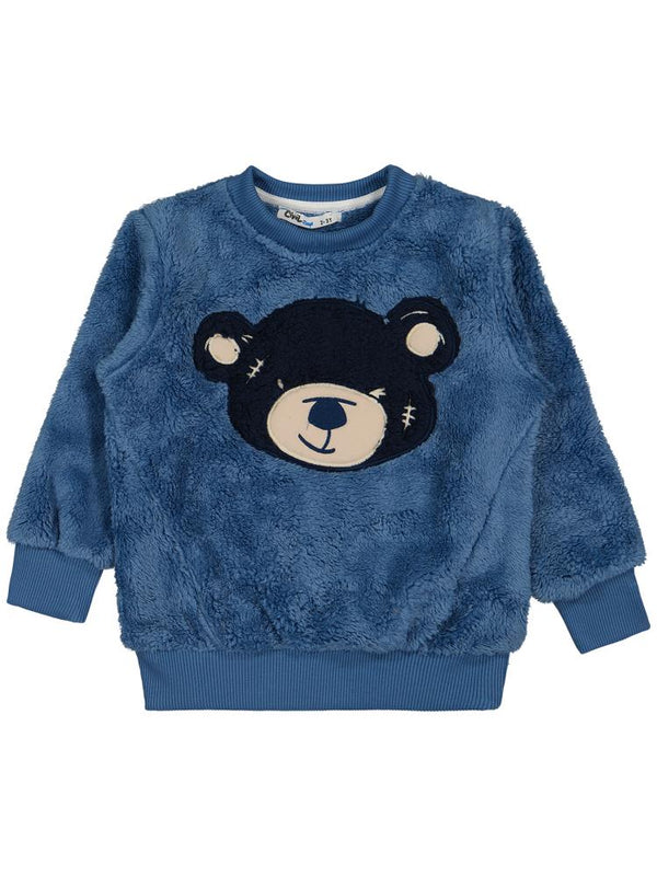 4164 Civil Boys Ayı Nakışlı 2-5 Yaş Sweatshirt - Mavi