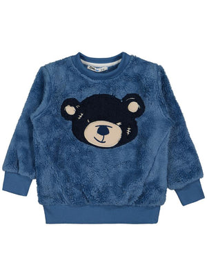 4164 Civil Boys Ayı Nakışlı 2-5 Yaş Sweatshirt - Mavi