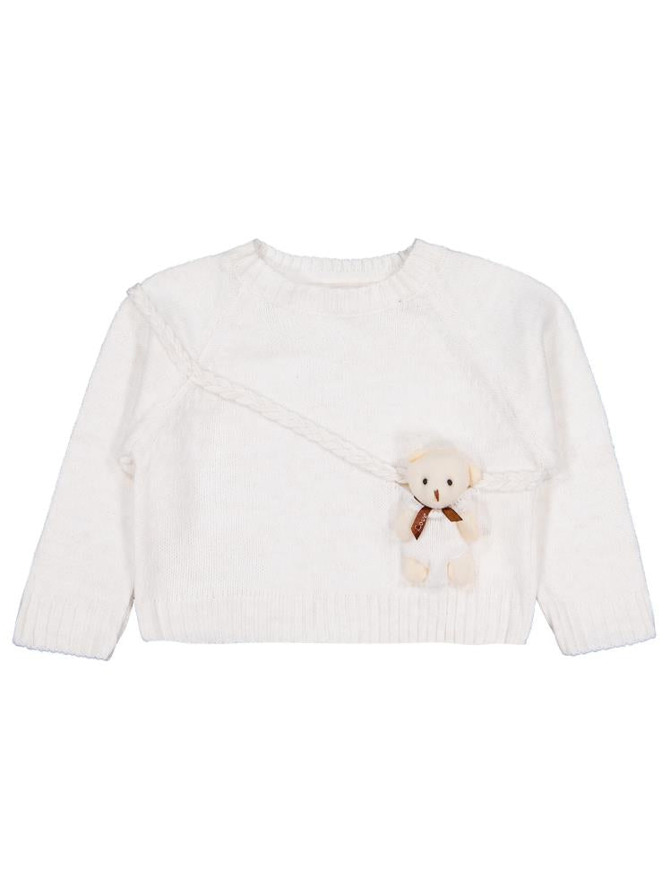 Civil Girls Ayıcık Aksesuarlı 2-5 Yaş Kazak - Ekru