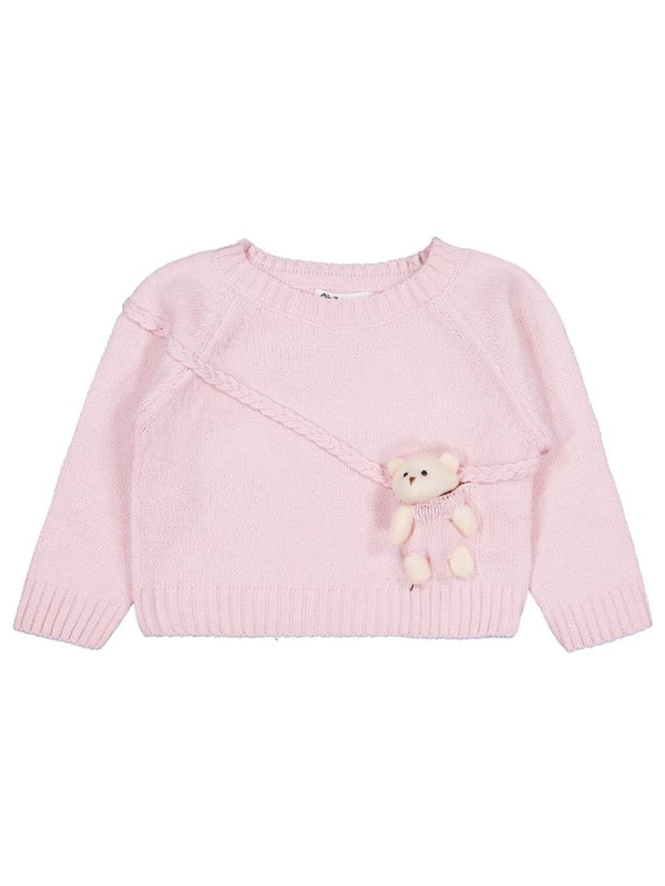 Civil Girls Ayıcık Aksesuarlı 2-5 Yaş Kazak - Pembe