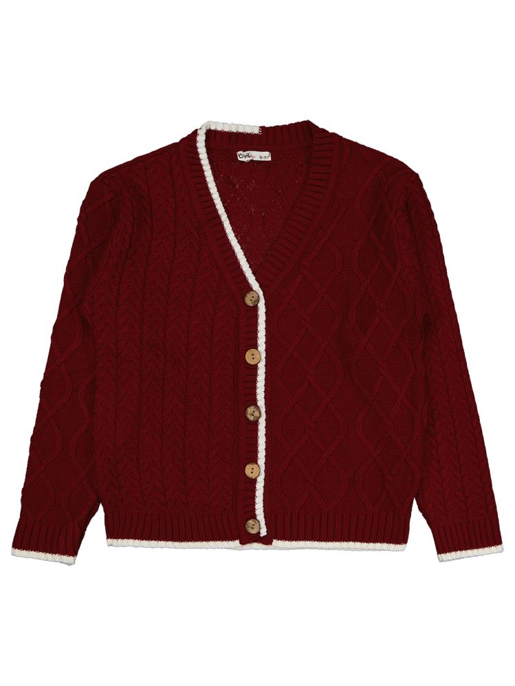 Civil Girls Çift Desenli 10-13 Yaş Hırka - Bordo