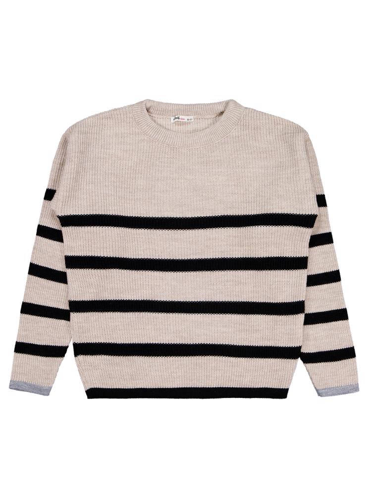 Civil Girls Çizgili 10-13 Yaş Kazak - Bej