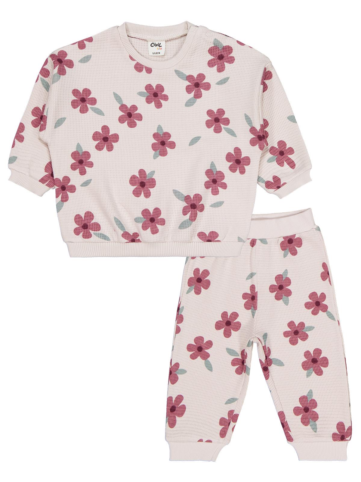 Civil Baby Kış Çiçeği Baskılı 6-18 Ay Takım - Bej