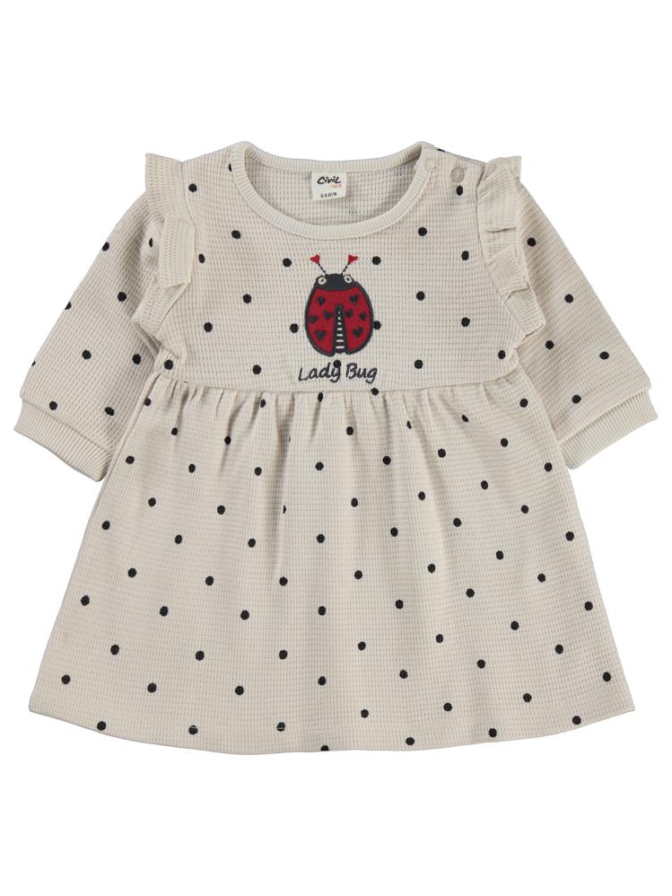 Civil Baby Uğur Böceği Nakışlı 6-18 Ay Elbise - Bej