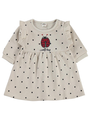 Civil Baby Uğur Böceği Nakışlı 6-18 Ay Elbise - Bej