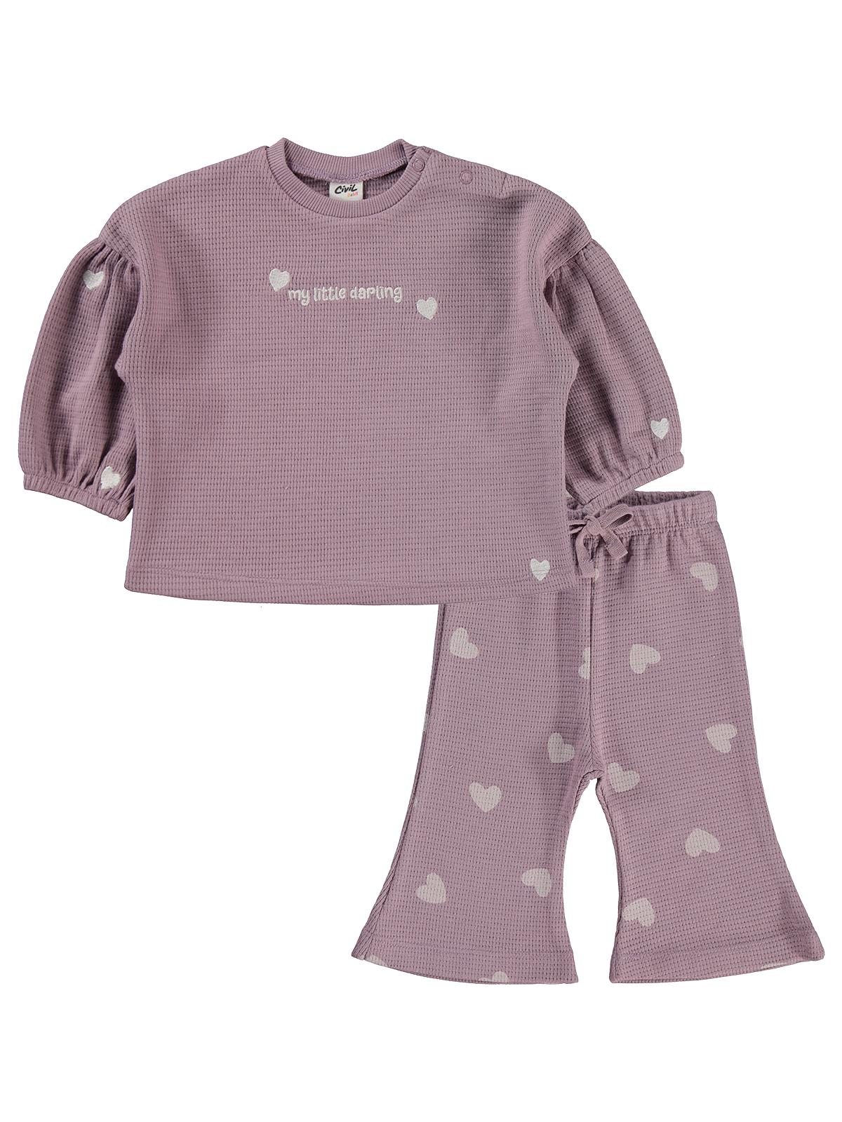 Civil Baby Kalp Baskılı 6-18 Ay Takım - Lila