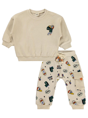 Civil Baby Dinozor Nakışlı 6-18 Ay Takım - Bej