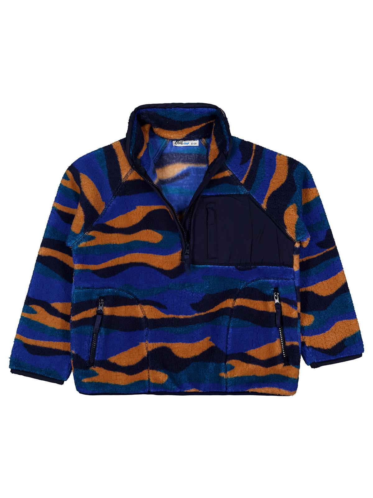 Civil Erkek Çocuk Karışık Dalga Desenli Sweatshirt | Velsoft Uzun Kol | Okul Kreş ve Günlük Kullanım - Mavi