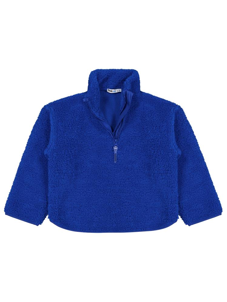 Civil Boys Biyeli Yarım Fermuarlı 6-9 Yaş Sweatshirt - Mavi
