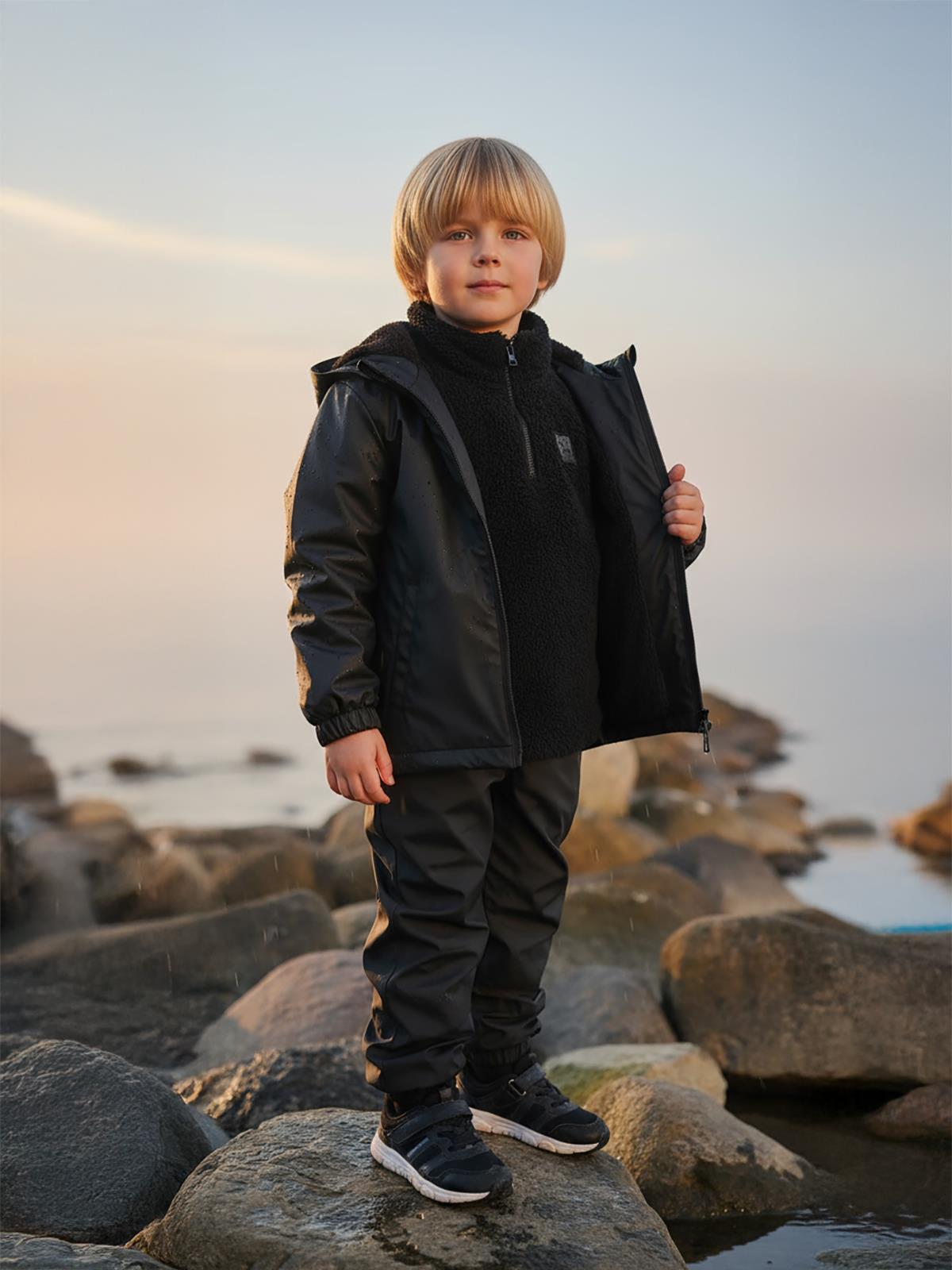 Civil Boys İçi Polarlı Basic 6-9 Yaş Yağmurluk - Siyah